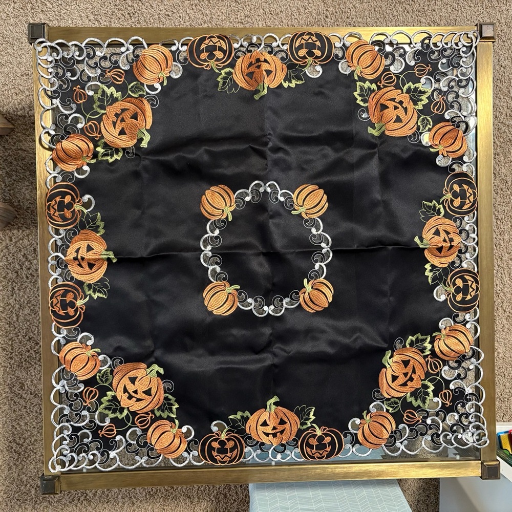 Halloween Tablecloth | Black Square Table Cover with Jack-O’-Lantern Design